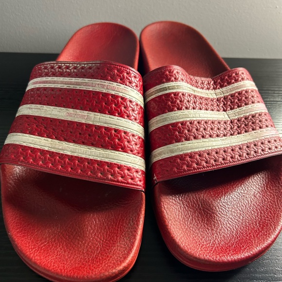 adidas Red and White Slide Loafers - Picture 1 of 5